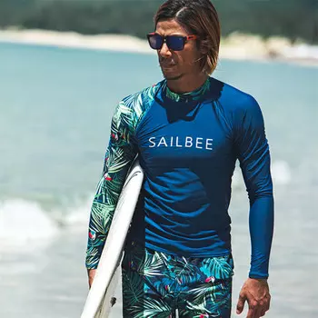 SBART Shenwo быстросохнущий раздельный купальник с длинными рукавами, костюм для серфинга, костюм для подводного плавания, топ с принтом птичьего листа, M-4XL