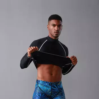 SBART солнцезащитный купальник с длинными рукавами и сплит-топом для подводного плавания, теплый топ для серфинга, 702, черный, 4XL