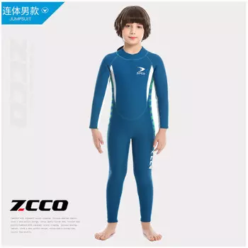 SBART ZCCO2,5MM детский гидрокостюм, мужской цельный зимний костюм для серфинга с длинными рукавами небесно-голубой + зеленый край - обратите внимание на размер при размещении заказа