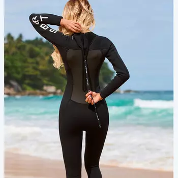 SBART женский цельный однотонный гидрокостюм для глубокого подводного плавания из неопрена с длинными рукавами и молнией сзади, теплый и морозостойкий, 1511 черный L