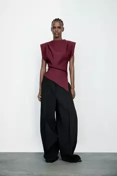 Сборчивый топ с подплечниками ZARA, бордовый