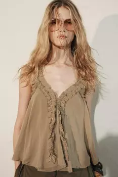Сборенный топ на ремешках коллекция zw ZARA, зеленоватый