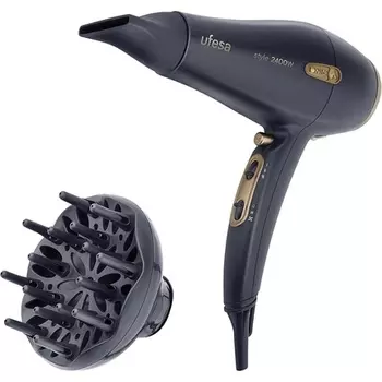 Sc8460 Профессиональный ионный фен с двигателем переменного тока 2400 Вт, 2 скорости, 3 температуры, диффузор и концентратор с узким отверстием 6 мм, Ufesa