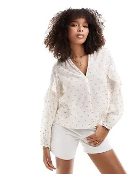 Scalpers – Блузка-рубашка из люрекса белого цвета с оборками