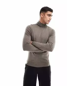 Scalpers - Классический свитер серо-коричневого цвета с круглым вырезом