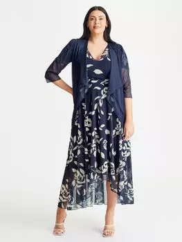 Scarlett & Jo Куртка-болеро с длинными рукавами и принтом водопада и листьев, темно-синяя