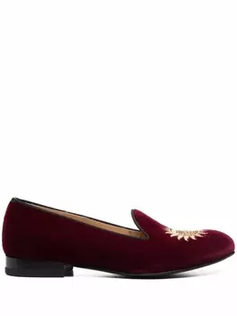 Scarosso бархатные слиперы Jordan с вышивкой, красный