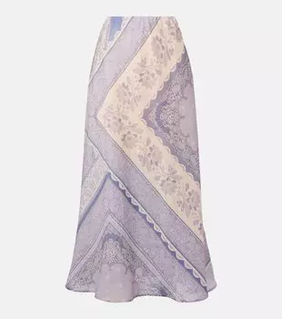 Счастливая юбка из льна с принтом Zimmermann, Blue Bandana