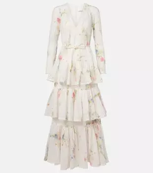 Счастливое цветочное многослойное хлопковое платье макси Zimmermann, Cream Bouquet Floral