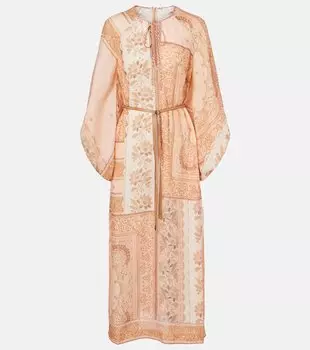 Счастливое льняное платье миди с принтом Zimmermann, Peach Bandana