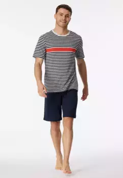 Schiesser Shorty "Casual Nightwear" (2 шт.) с цветными контрастными полосками и круглым вырезом в рубчик, цвет Grapefruit