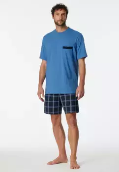 Schiesser Shorty "Comfort Nightwear" (2 шт.), с накладным нагрудным карманом и декоративными полосками, синий