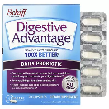 Schiff, Digestive Advantage, пробиотик для ежедневного применения, 50 капсул
