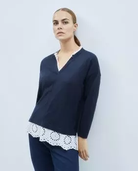 Schiffli комбинированный женский свитер Couchel, темно-синий