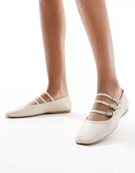 Schuh – Lianna – Белые балетки на плоской подошве с множеством пряжок