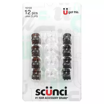 Scunci, Маленькие заколки-крабы Effortless Beauty, разные цвета, 12 штук