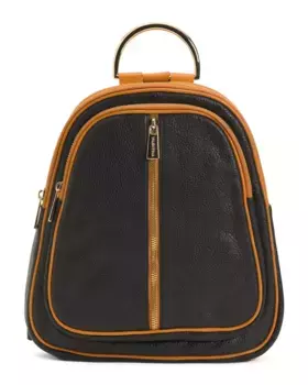 Сделано в Италии кожаный плоский рюкзак с полукольцом и верхней ручкой Valentina, черный