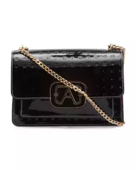 Сделано в Италии, лакированная кожа, через плечо с передним карманом и клапаном Arcadia, черный