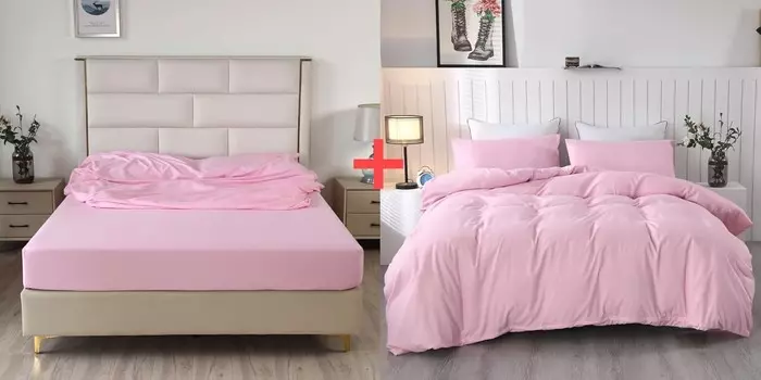 SDIII 5 шт. светло-розовый пододеяльник с полным комплектом простыней, 2 простыни + 1 пододеяльник + 2 наволочки, полный розовый комплект постельного белья из 100% постиранной микрофибры
