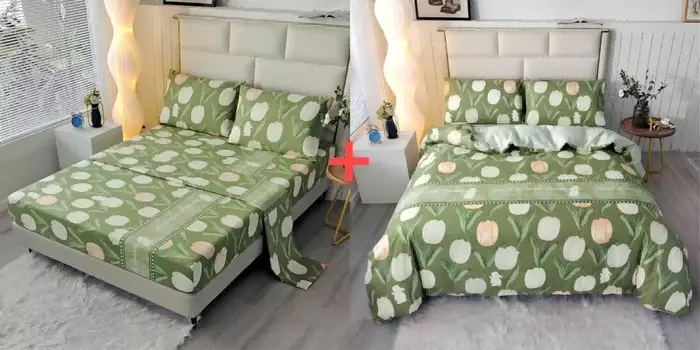 SDIII 7 шт.: полный пододеяльник и комплект простыней с зеленым цветочным принтом, 1 простыня на резинке, 1 простая простыня, 1 пододеяльник и 4 наволочки, полноразмерное постельное белье с зеленым цветочным принтом и комплект пододеяльников