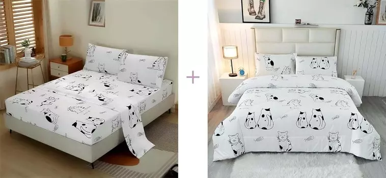 SDY 7 шт. полный комплект одеял для кошек и простыни, комплект простыней с принтом кота из мультфильма