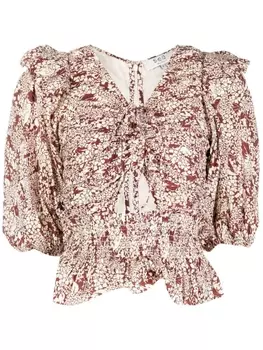 Sea блузка с объемными рукавами и цветочным принтом, нейтральный цвет