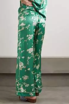 SEA широкие брюки дюшес Julian с цветочным принтом и шелковым атласом, салатовый