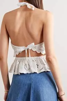 SEA Топ Blaire с вышивкой бродери англез из органического хлопка с вырезом халтер, белый