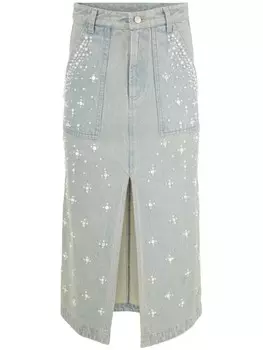 Sea юбка миди из денима с жемчужной отделкой, синий