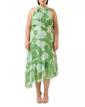 Seafall Асимметричное платье миди с запахом на шее Estelle Plus, зеленый