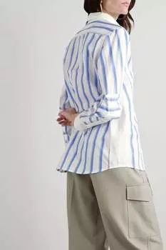 SEBLINE Полосатая рубашка из хлопкового поплина с отделкой в крупный рубчик, синий