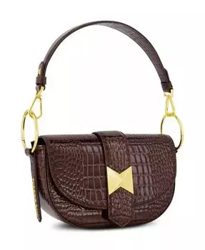 Седельная сумка из крокодиловой кожи с золотистой фурнитурой Mac Duggal, коричневый