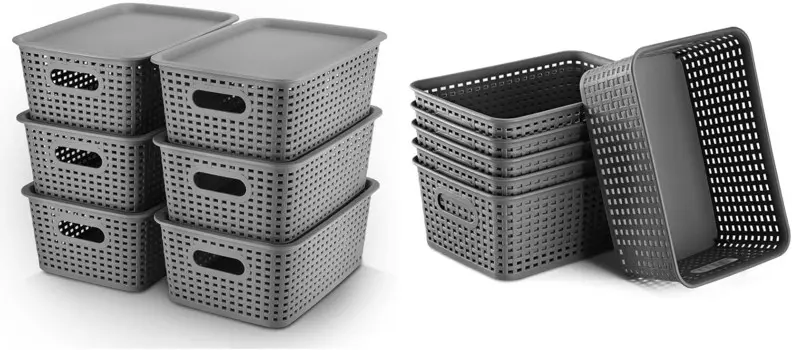 Sef из 12 пластиковых корзин для организации вещей, 6 шт. + корзины для хранения с крышкой. Пластиковые контейнеры-органайзеры, 6 шт. AREYZIN