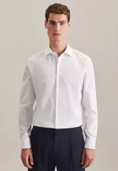 Seidensticker деловая рубашка "Shaped", фасонный, с длинными рукавами, воротник Кент, однотонный, белый