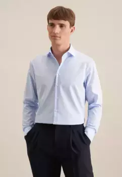 Seidensticker деловая рубашка "Shaped", фасонный, с длинными рукавами, воротник Кент, однотонный, синий