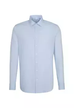 Seidensticker деловая рубашка "Shaped", фасонный, с длинными рукавами, воротник Кент, однотонный, голубой