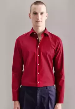 Seidensticker деловая рубашка "Shaped", фасонный, с длинными рукавами, воротник Кент, однотонный, красный