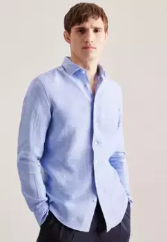 Seidensticker деловая рубашка "Shaped", фасонный, с длинными рукавами, воротник Кент, однотонный, голубой
