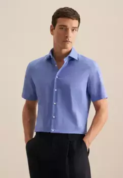 Seidensticker деловая рубашка "Shaped", фасонный с короткими рукавами воротник Кент однотонный, синий