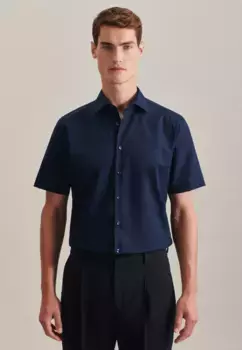 Seidensticker деловая рубашка "Shaped", фасонный с короткими рукавами воротник Кент однотонный, синий