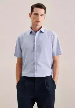 Seidensticker деловая рубашка "Shaped", фасонный с короткими рукавами воротник Кент однотонный, голубой