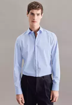 Seidensticker деловая рубашка "Shaped", фасонный воротник с длинными рукавами в клетку Кент, голубой