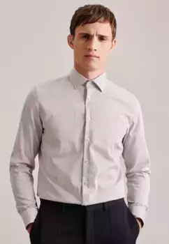 Seidensticker деловая рубашка "Shaped", фасонный воротник с длинными рукавами в клетку Кент, коричневый