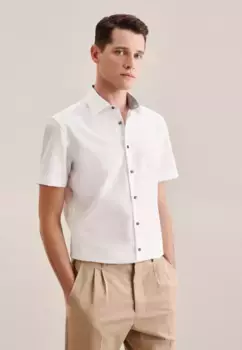 Seidensticker деловая рубашка "Slim", узкая, с короткими рукавами, воротник Кент, однотонная, белый