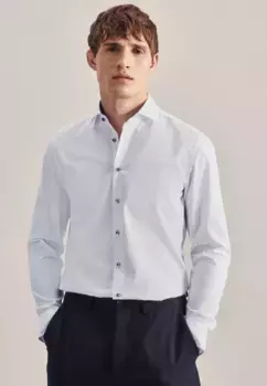 Seidensticker деловая рубашка "Slim", узкий, с длинными рукавами, воротник Кент, однотонный, белый