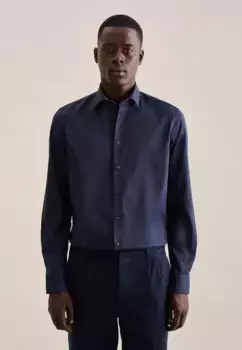 Seidensticker деловая рубашка "Slim", узкий, с длинными рукавами, воротник "Кент", однотонный, синий