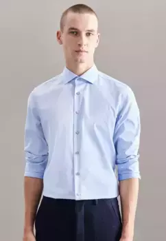 Seidensticker деловая рубашка "Slim", узкий, с длинными рукавами, воротник "Кент", однотонный, голубой