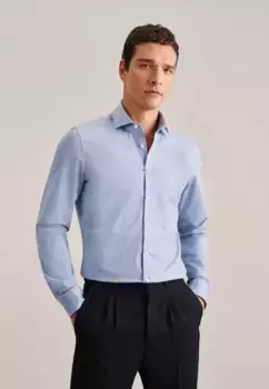 Seidensticker деловая рубашка "Slim", узкий, с длинными рукавами, воротник "Кент", однотонный, голубой