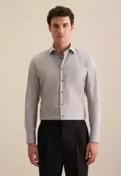 Seidensticker деловая рубашка "Slim", узкий, с длинными рукавами, воротник "Кент", однотонный, серый