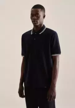 Seidensticker Футболка "Regular", с короткими рукавами и полосками на воротнике, синий